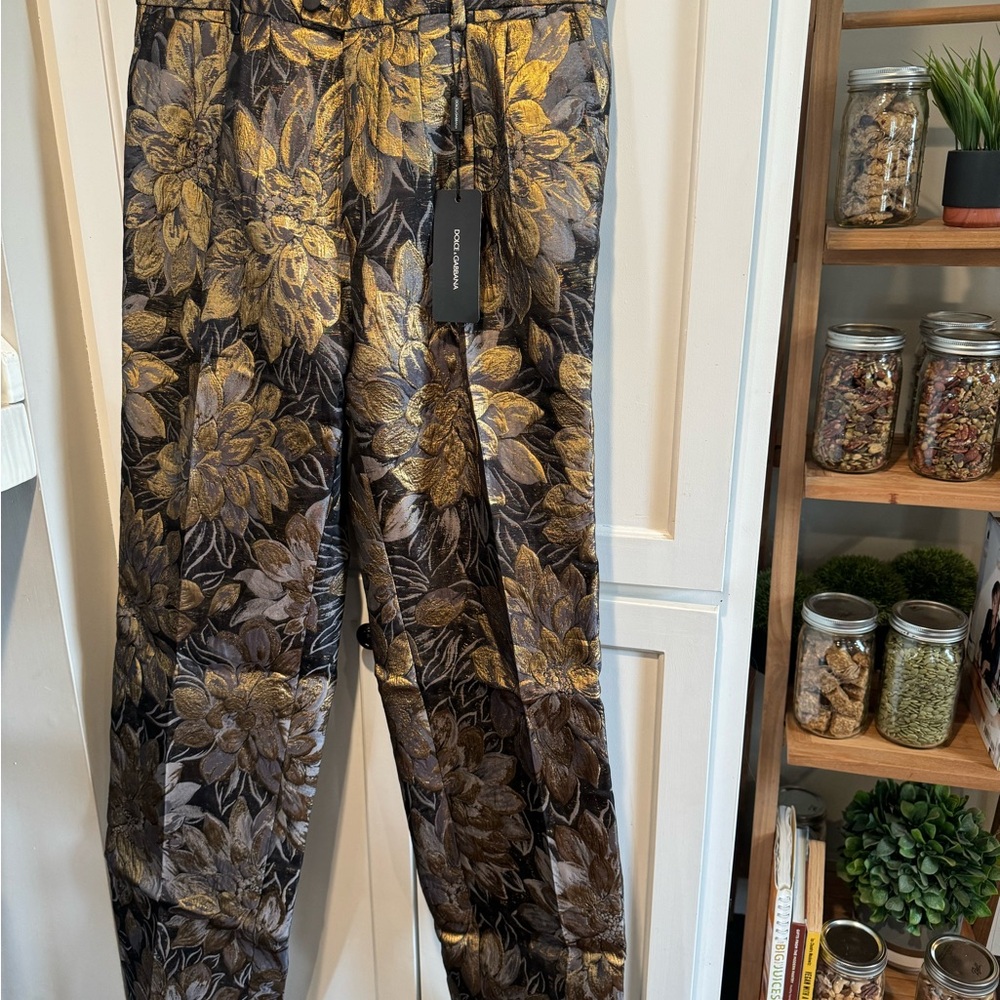 Dolce & Gabbana Gold and Black Dress Pants